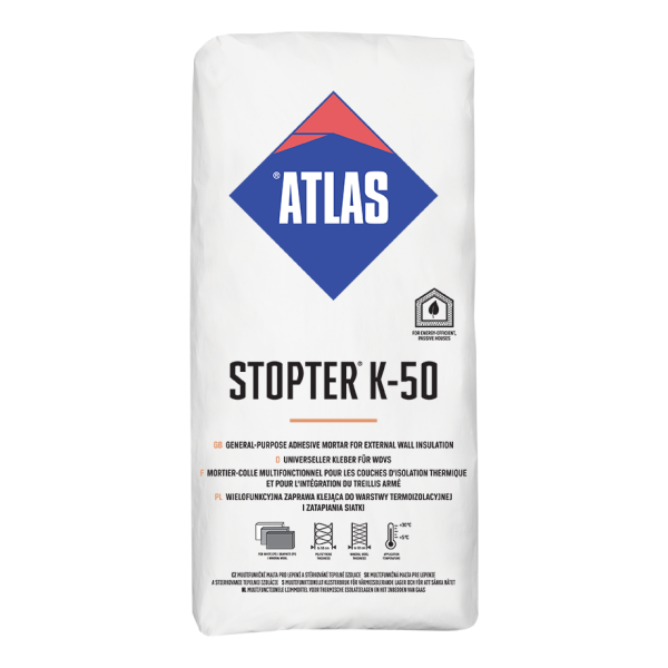 ATLAS Stopter K50, weißer Armierungskleber (Mikrofaser)  für Styropor/Mineralwolle 25kg/Sack PAL=42